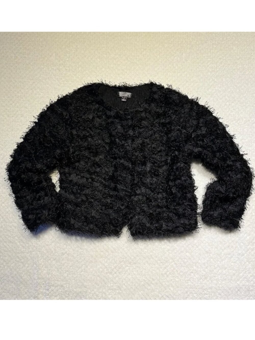 Formal Girls Bolero Jacket Shrug 7 Black Rosette Texture Lined Recital Turo Parc